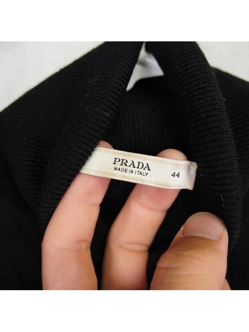 Prada Black Ribbed Knit Turtleneck Sweater Size 44 US Size Medium Luxury Design
